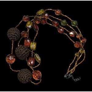 Vintage 70s Hippie Earth Tone Acrylic And Crochet Beaded Necklace